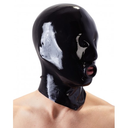 Черная латексная маска для головы с отверстием для рта
