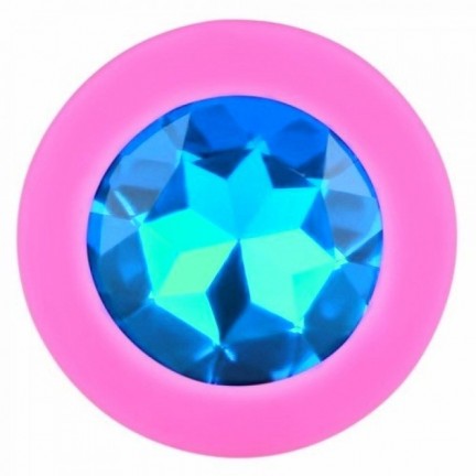 Розовая силиконовая пробка с голубым кристаллом S
