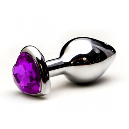 Втулка из стали с кристаллом в виде сердца Silver Purple