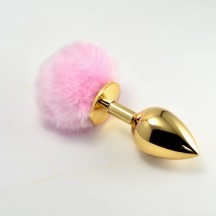 Анальная пробка с розовым хвостом Small Gold Plug