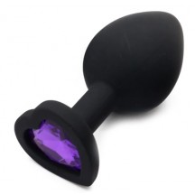 Черная силиконовая пробка с кристаллом в форме сердца M фиолетовый
