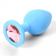 Голубая силиконовая пробка с нежно-розовым стразом