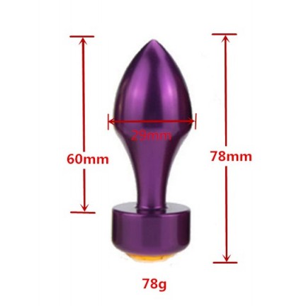 Фиолетовая металлическая анальная пробка с черным стразом S
