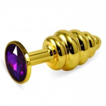 Анальная пробка со стразом Gold Small Plug рифленая фиолетовая