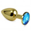 Click to see more details on Анальное украшение Golden Plug Small с голубым стразом Анальное украшение Golden Plug Small с голубым стразом
