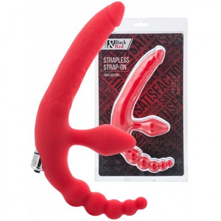 Безремневой вибрострапон Black and Red by Toyfa с анальным стимулятором красный