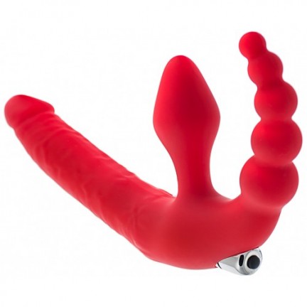 Безремневой вибрострапон Black and Red by Toyfa с анальным стимулятором красный