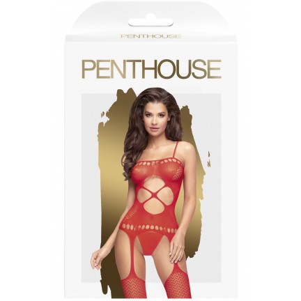 Пикантный красный боди-комбинезон с доступом Penthouse Hot Nightfall S/L