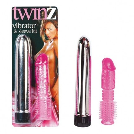 Набор вибратор с насадкой Twinz Vibrator Sleeve Kit