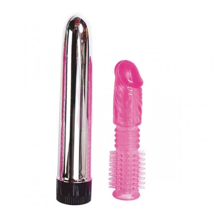 Набор вибратор с насадкой Twinz Vibrator Sleeve Kit