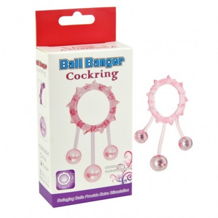 Кольцо с 3 утяжеляющими шариками розовое Ball Banger Cock Ring