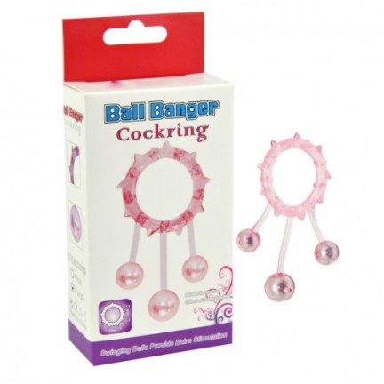 Кольцо с 3 утяжеляющими шариками розовое Ball Banger Cock Ring