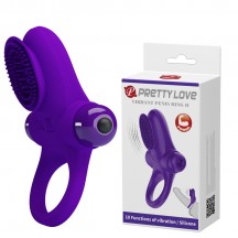 Эрекционное кольцо Pretty Love Vibrant Penis Ring II с клиторальной вибро-щеточкой фиолетовое