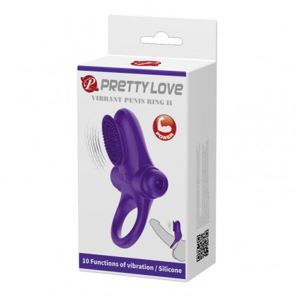 Эрекционное кольцо Pretty Love Vibrant Penis Ring II с клиторальной вибро-щеточкой фиолетовое