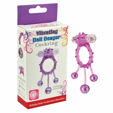 Виброкольцо с 3 утяжеляющими шариками фиолетовое Ball Banger Cock Ring