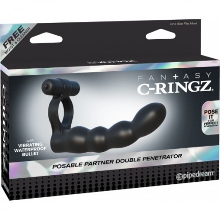 Вибро-кольцо для двойного проникновения Fantasy C-Ringz Posable Partner Double Penetrator