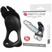 Перезаряжаемое эрекционное вибро-кольцо Pretty Love Vibrant Penis Ring Silas с петлей на мошонку черное