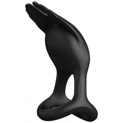 Перезаряжаемое эрекционное вибро-кольцо Pretty Love Vibrant Penis Ring Silas с петлей на мошонку черное