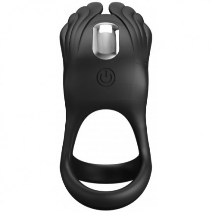 Перезаряжаемое эрекционное вибро-кольцо Pretty Love Vibrant Penis Ring Silas с петлей на мошонку черное