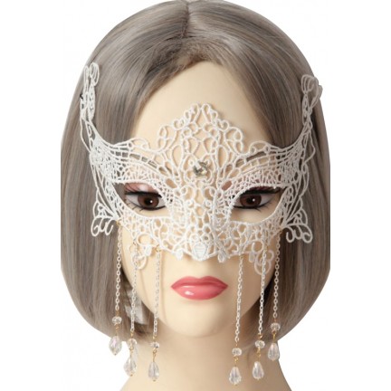 Ажурная белая маска с цепями и кристаллами