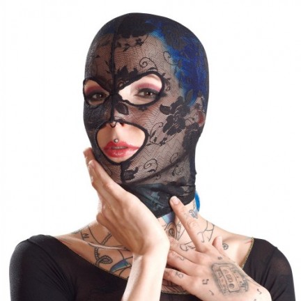 Кружевная черная маска с прорезями для глаз и рта