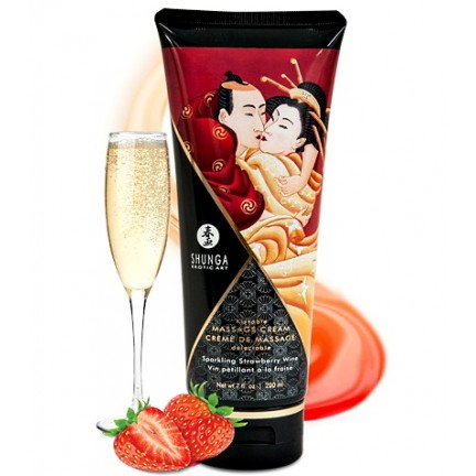 Съедобный массажный крем Shunga Sparkling Strawberry Wine со вкусом клубники в шампанском 200 мл