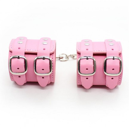 Широкие наручники с карабином - pink