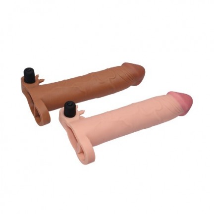 Насадка с вибрацией удлиняющая Super-Realistic Penis Extension Sleeve плюс 7,5 см мулат