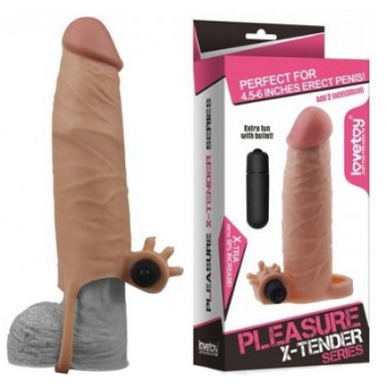 Удлиняющая насадка с вибрацией Super-Realistic Penis Extension Sleeve, мулат