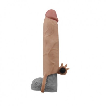 Удлиняющая насадка с вибрацией Super-Realistic Penis плюс 7,5 см к длине, мулат