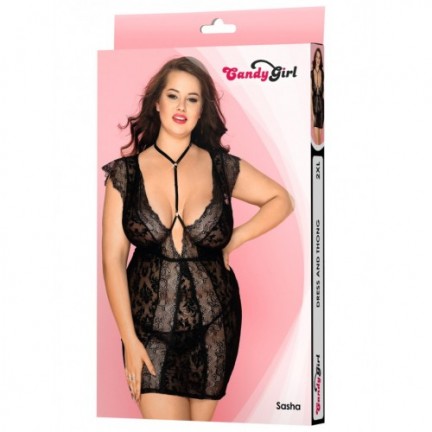 Эротическое черное платье из кружева Candy Girl Sasha XXL Эротическое черное платье из кружева Candy Girl Sasha XXL