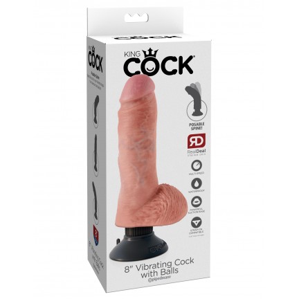 Реалистичный вибратор с присоской King Cock Vibrating Cock with Balls Light 15 см