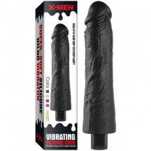 Реалистичный черный вибратор с рельефным стволом X-Men Vibrating Siliсone Cock 25 см