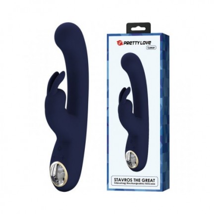 Перезаряжаемый вибратор с клиторальным стимулятором-кроликом и LED-экраном Pretty Love Lamar синий