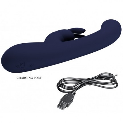 Перезаряжаемый вибратор с клиторальным стимулятором-кроликом и LED-экраном Pretty Love Lamar синий