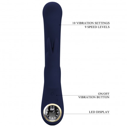 Перезаряжаемый вибратор с клиторальным стимулятором-кроликом и LED-экраном Pretty Love Lamar синий