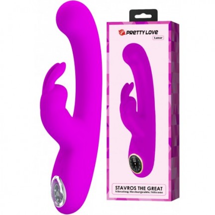 Перезаряжаемый вибратор с клиторальным стимулятором-кроликом и LED-экраном Pretty Love Lamar розовый