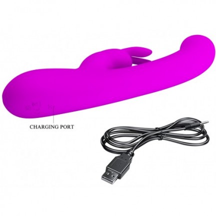 Перезаряжаемый вибратор с клиторальным стимулятором-кроликом и LED-экраном Pretty Love Lamar розовый