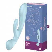 Двусторонний вибратор с клиторальным стимулятором Satisfyer Triple Oh Blue