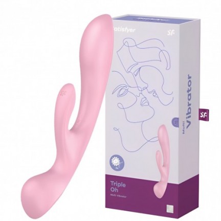 Двусторонний вибратор с клиторальным стимулятором Satisfyer Triple Oh Pink