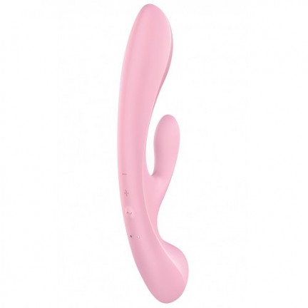 Двусторонний вибратор с клиторальным стимулятором Satisfyer Triple Oh Pink