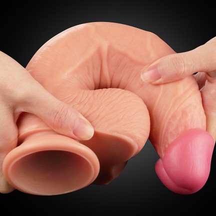 Большой фаллос на присоске с мошонкой Dual Layered Silicone Cock 25,4 см