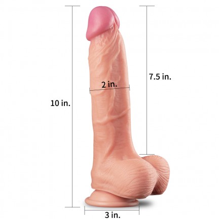 Большой фаллос на присоске с мошонкой Dual Layered Silicone Cock 25,4 см