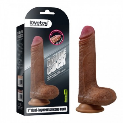 Фаллоимитатор на присоске с мошонкой мулат 7 Dual-Layered Silicone Cock