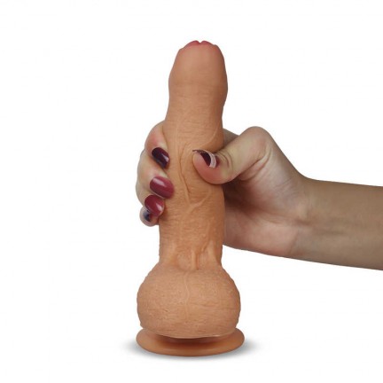 Фаллоимитатор необрезанный на присоске с мошонкой 7 in Dual layered Uncircumcised Liquid Silicone Nature Cock Flesh