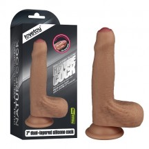 Фаллоимитатор необрезанный на присоске с мошонкой 7 in Dual layered Uncircumcised Liquid Silicone Nature Cock Flesh