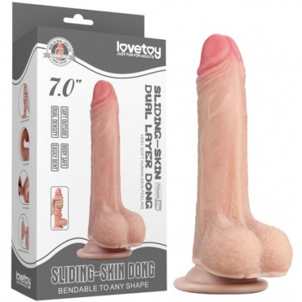 Гнущийся фаллоимитатор с эффектом двойной кожи Lovetoy Sliding-Skin Dual Layer Dong 18 см