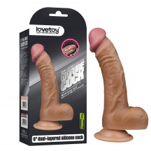 Фаллоимитатор на присоске с мошонкой мулат 8 Dual-Layered Silicone Dildo