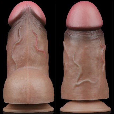 Суперширокий фаллос-мулат с мошонкой Lovetoy Silicone Cock 18 см