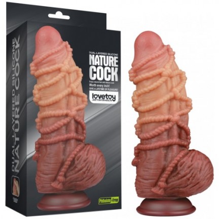 Реалистичный фаллоимитатор с мошонкой и рельефом из веревок Lovetoy Silicone Cock with Rope 24 см